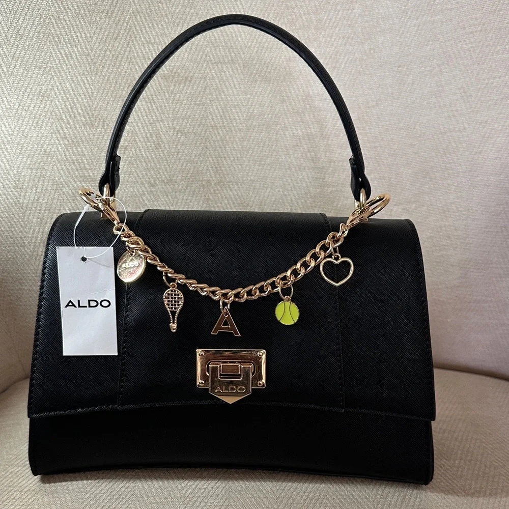 Aldo Black Satchel with Gold Chain Details. And Crossbody Strap